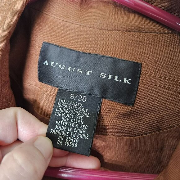 August Silk Co Brown Silk Jacket Blazer Camel Brown Long Sleeve Button Closure 8 - Picture 3 of 7